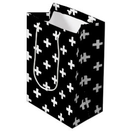 Bolsa De Regalo Mediana Cruces de polka blanca sobre negro