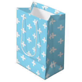 Bolsa De Regalo Mediana Cruces de polka blanco sobre azul bebé