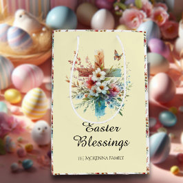 Bolsa De Regalo Mediana Cruz de Flores Acuarela Amarillas Pascua Cristiana