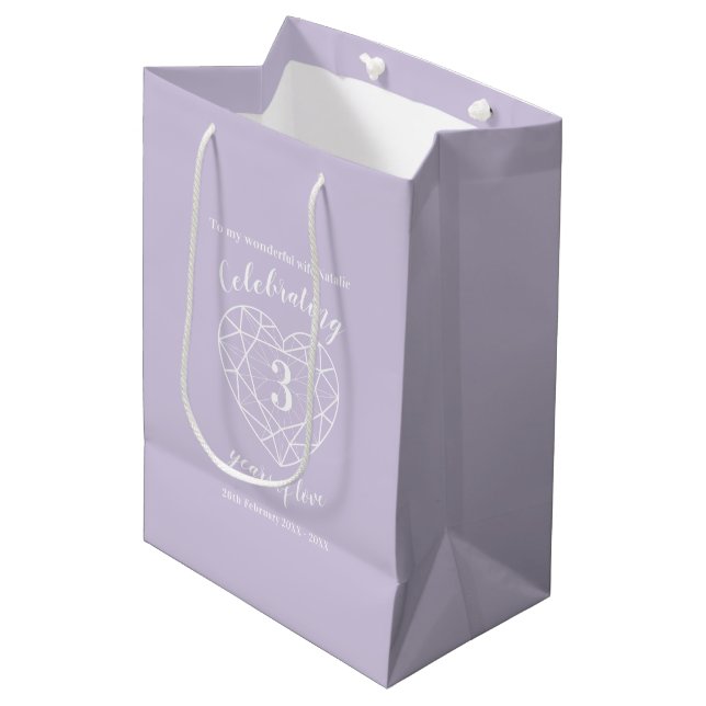 Bolsa De Regalo Mediana Crystal Aniversario 3 años regalo de esposa (Angulo Anverso)