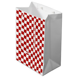 Bolsa De Regalo Mediana Cuadrados a cuadros rojos blancos geométrico retro