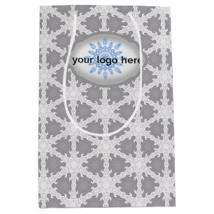 Bolsa De Regalo Mediana Cuadrícula blanca gris helada