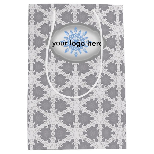 Bolsa De Regalo Mediana Cuadrícula blanca gris helada (Anverso)