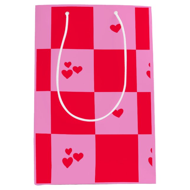 Bolsa De Regalo Mediana Cuadrícula cardíaca rosa y roja (Anverso)