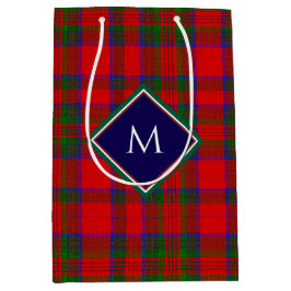 Bolsa De Regalo Mediana Cuadro de lana de Navidad rojo con textura y monog