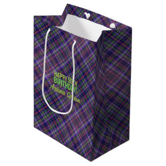 Bolsa De Regalo Mediana Cuadros de Tartán Purpura Brillante Día Especial d