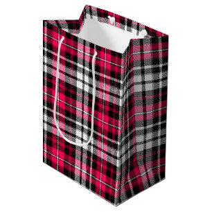 Bolsa De Regalo Mediana Cuadros Escoceses Rosa Negro Blanco Tartán 