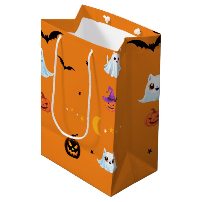 Bolsa De Regalo Mediana Cuadros Gato Fantasma fiesta de calabaza de Hallow (Angulo Anverso)