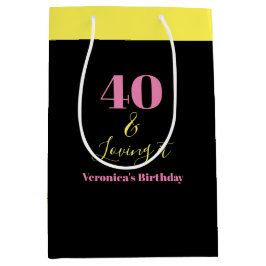 Bolsa De Regalo Mediana Cuarenta y Amándolo Cumpleaños 40 Amarillo Negro