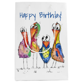 Bolsa De Regalo Mediana Cuatro pájaros alegres y coloridos