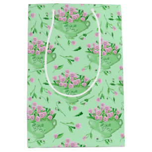 Bolsa De Regalo Mediana Cuencos verdes y fondo de los panes rosados
