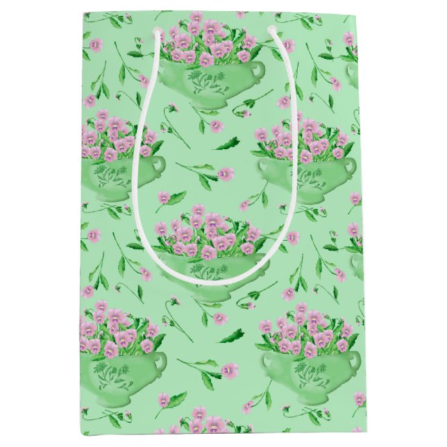 Bolsa De Regalo Mediana Cuencos verdes y fondo de los panes rosados (Anverso)