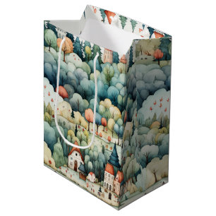 Bolsa De Regalo Mediana Cuento de hadas en Fairyland Village Green y Naran