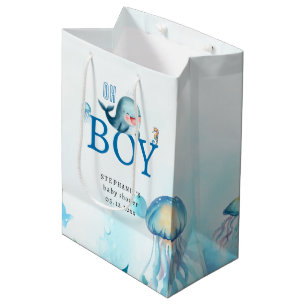 Bolsa De Regalo Mediana Cuesta Ballena Bajo El Mar Watercolor Boy Baby Sho
