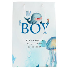 Bolsa De Regalo Mediana Cuesta Ballena Bajo El Mar Watercolor Boy Baby Sho