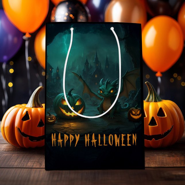 Bolsa De Regalo Mediana Cuidada calabazas de dragón de halloween (Subido por el creador)