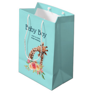 Bolsa De Regalo Mediana Cuidada jirafa acuarela mamá y niño bebé
