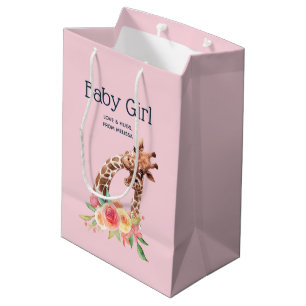 Bolsa De Regalo Mediana Cuidada jirafa acuarela mamá y niño bebé