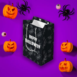 Bolsa De Regalo Mediana Cuidada telaraña de Halloween sobre negro, persona