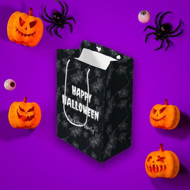 Bolsa De Regalo Mediana Cuidada telaraña de Halloween sobre negro, persona (Cute Halloween spiderweb on black, custom Medium Gift Bag
)
