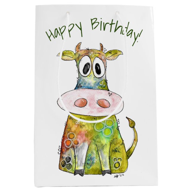 Bolsa De Regalo Mediana Cuidada y caprichosa vaca colorida (Anverso)