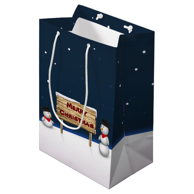 Bolsa De Regalo Mediana Cuidados hombres de nieve deseando Feliz Navidad (Angulo Anverso)