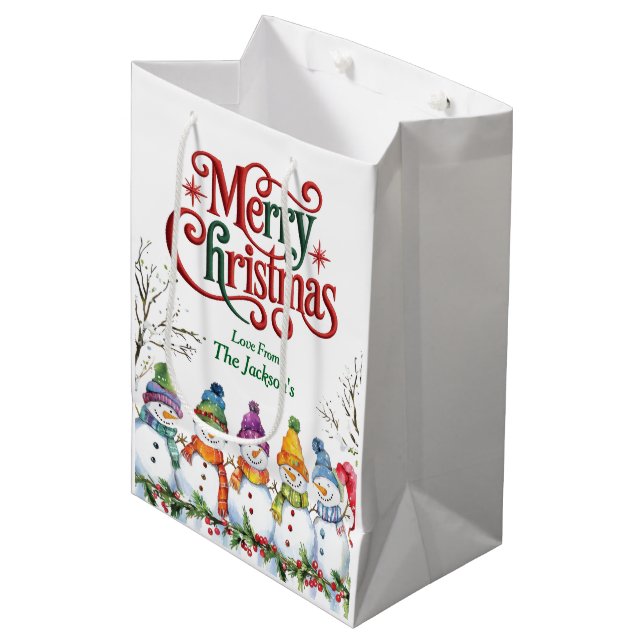 Bolsa De Regalo Mediana Cuidados hombres de nieve Feliz Navidad (Angulo Anverso)