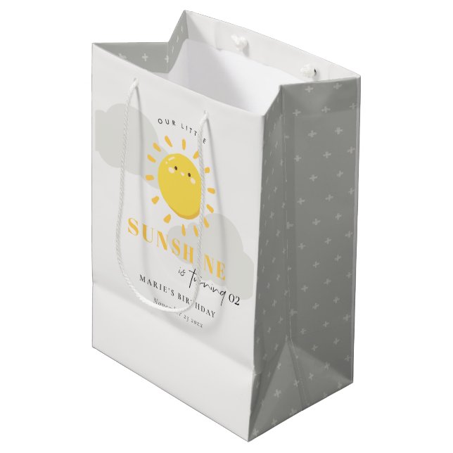 Bolsa De Regalo Mediana Cuidar nuestro Gris Sunshine cualquier cumpleaños  (Angulo Anverso)