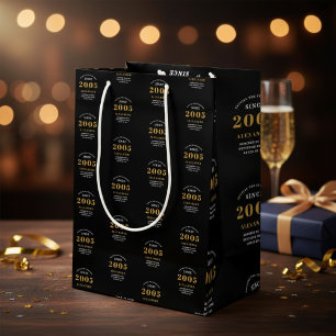 Bolsa De Regalo Mediana Cumpleaños 21 2005 Negro Oro Chic Elegante