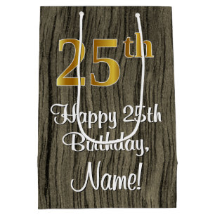 Bolsa De Regalo Mediana Cumpleaños 25: Elegante Faux Gold Look #, Faux Woo