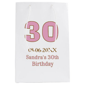 Bolsa De Regalo Mediana cumpleaños 30 negrita rosa nombre fecha simple mi
