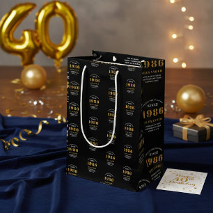Bolsa De Regalo Mediana Cumpleaños 40 1986 Negro Oro Chic Elegante