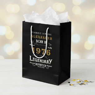 Bolsa De Regalo Mediana Cumpleaños 50 1976 Agregar Nombre Leyenda Negro Or
