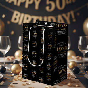 Bolsa De Regalo Mediana Cumpleaños 50 1976 Negro Oro Chic Elegante
