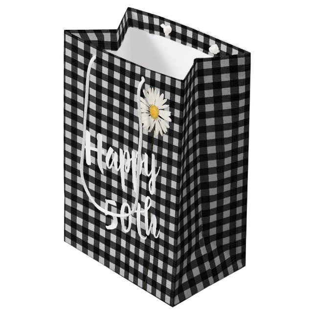 Bolsa De Regalo Mediana Cumpleaños 50 Daisy Sobre Gingham (Angulo Anverso)
