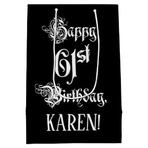 Bolsa De Regalo Mediana Cumpleaños 61: Guión elegante y elegante + nombr