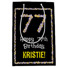 Bolsa De Regalo Mediana Cumpleaños 77: Flores Florales Número, Nombre Pers