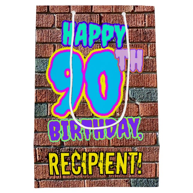 Bolsa De Regalo Mediana Cumpleaños 90: Diversión, graffiti urbano inspirad (Reverso)