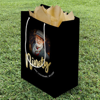 Bolsa De Regalo Mediana Cumpleaños 90 dorado guión y foto personalizada