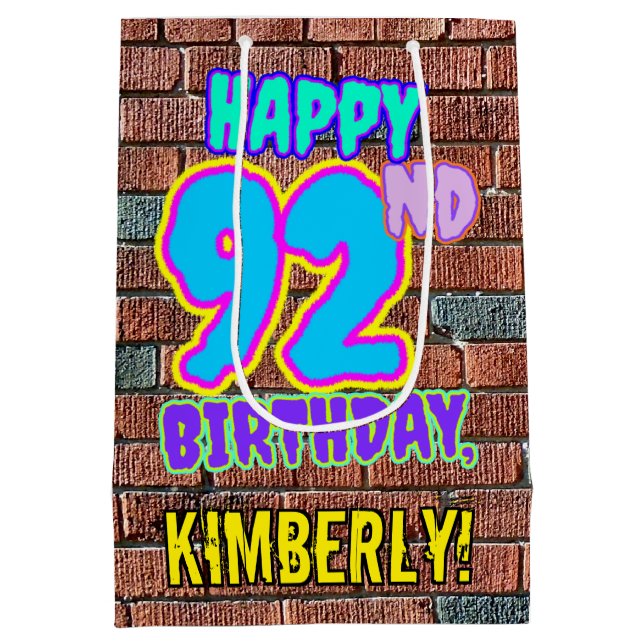 Bolsa De Regalo Mediana Cumpleaños 92: Diversión, graffiti urbano inspirad (Reverso)