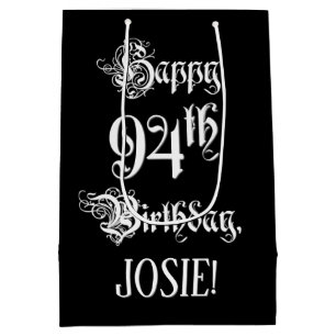 Bolsa De Regalo Mediana Cumpleaños 94: Elegante guión + nombre personaliza