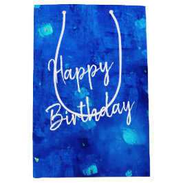Bolsa De Regalo Mediana Cumpleaños Azul Neón Espacio Exterior