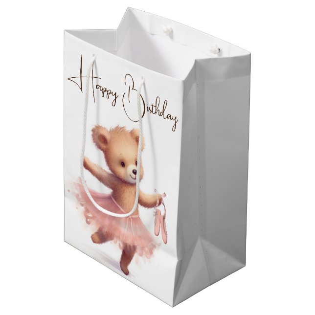 Bolsa De Regalo Mediana Cumpleaños Ballerina Bear con Zapatillas (Angulo Anverso)