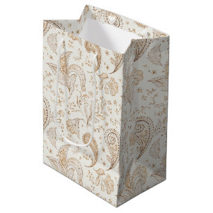 Bolsa De Regalo Mediana Cumpleaños bohemio boho marrón crema