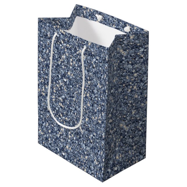 Bolsa De Regalo Mediana Cumpleaños Brillo Azul Denim (Angulo Anverso)