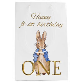 Bolsa De Regalo Mediana Cumpleaños clásico conejo en chaqueta azul