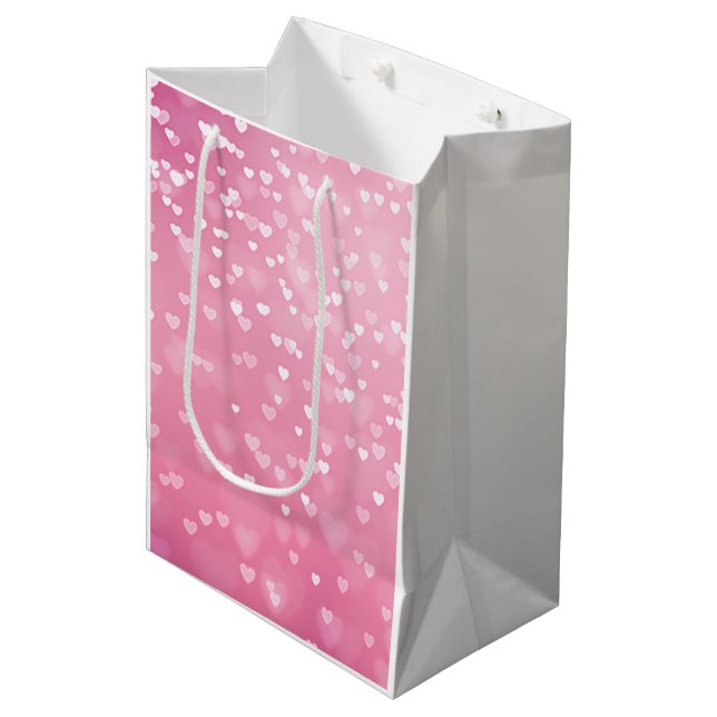 Bolsa De Regalo Mediana Cumpleaños Corazones Blancos Rosados (Angulo Anverso)