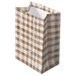 Bolsa De Regalo Mediana Cumpleaños Cuadros Marrones Rayas Marrón Crema