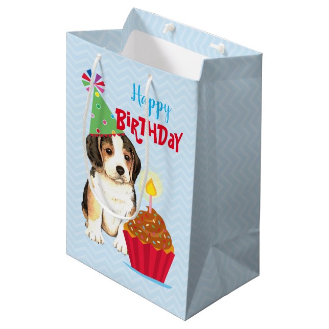 Bolsa De Regalo Mediana Cumpleaños Cupcake Beagle (Angulo Anverso)