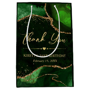 Bolsa De Regalo Mediana Cumpleaños de Ágata Brillo Falso Verde y Dorado